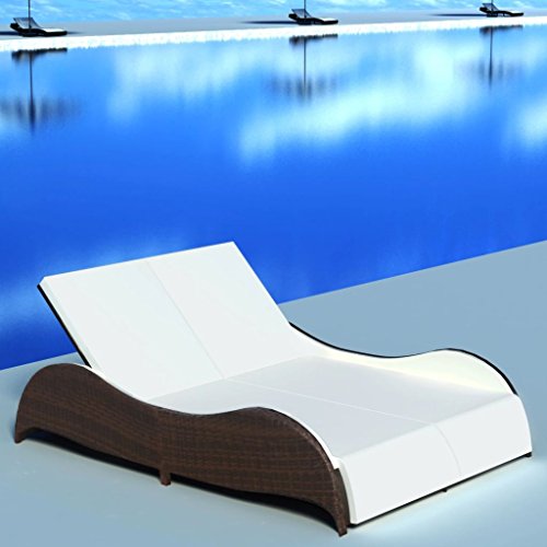 vidaXL Tumbona Doble de Jardín Hamaca para 2 Personas Sofás de Patio Asientos de Piscina Poli Ratán Sintético Marrón Material Tipo Mimbre