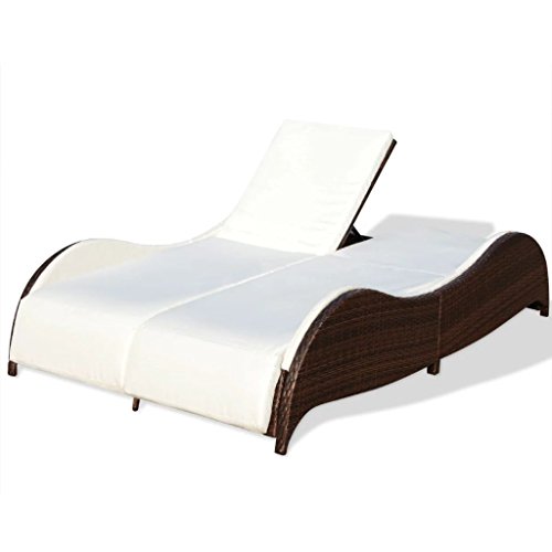 vidaXL Tumbona Doble de Jardín Hamaca para 2 Personas Sofás de Patio Asientos de Piscina Poli Ratán Sintético Marrón Material Tipo Mimbre