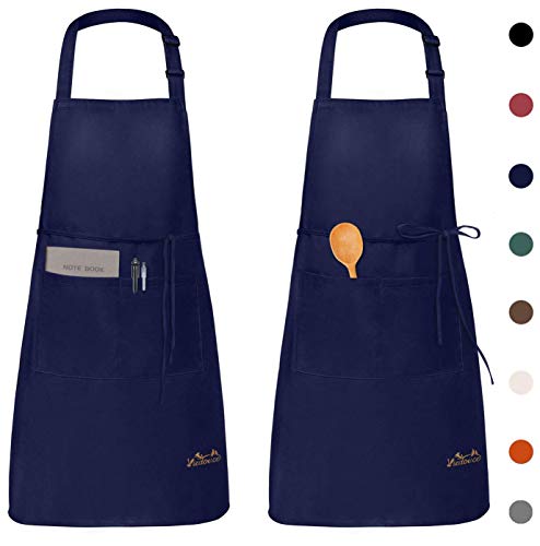 Viedouce 2 Piezas Delantales Impermeables Ajustables del Cocinero con Bolsillo Cocina Delantale para Mujeres Hombres,Delantal Chefs Cocina (Armada-02)