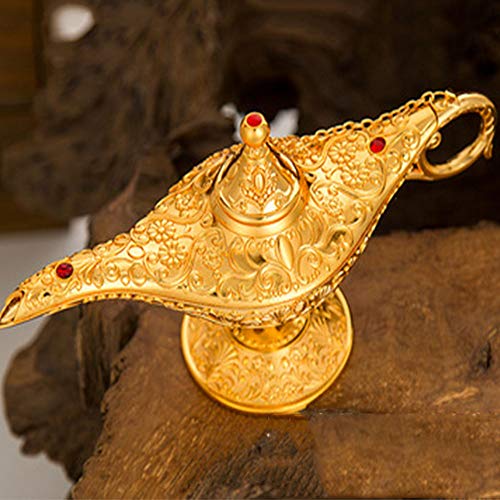 Vientiane Aladdin Lamp - Luxury Classic Retro Legend Aladdin Magical Elf Costume Home Office Decoración de Escritorio Decoración Artesanía (Dorado)