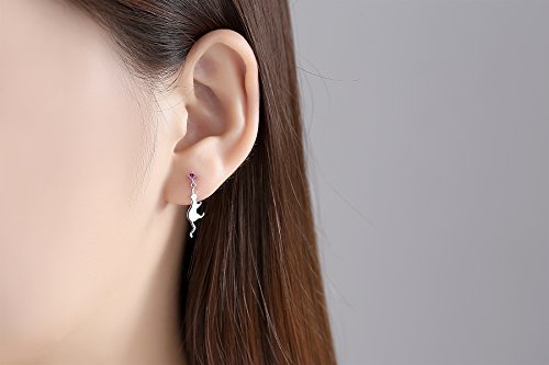 Viki Lynn - Pendientes en plata de ley 925, con circonitas cúbicas, diseño de gato asimétrico, para mujer