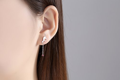 Viki Lynn - Pendientes en plata de ley 925, con circonitas cúbicas, diseño de gato asimétrico, para mujer
