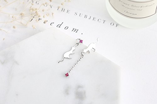 Viki Lynn - Pendientes en plata de ley 925, con circonitas cúbicas, diseño de gato asimétrico, para mujer