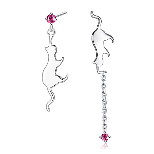Viki Lynn - Pendientes en plata de ley 925, con circonitas cúbicas, diseño de gato asimétrico, para mujer