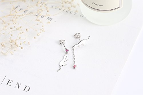 Viki Lynn - Pendientes en plata de ley 925, con circonitas cúbicas, diseño de gato asimétrico, para mujer