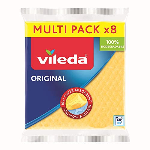 Vileda 142274 esponja paño – Alta Absorción hasta 100 ml, 1 paquete de 8 [colores surtidos]