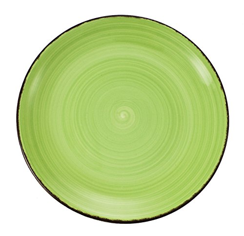 VILLA D'ESTE Baita Juego de 6 Platos Planos de Gres Esmaltado Pintado a Mano, en Verde