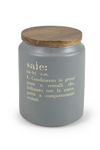 Villa d'Este Home Tivoli Victionary - Tarro de Sal con Tapa, Color Gris, Ø 10,5 x h. 15 cm.