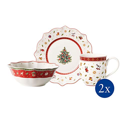 Villeroy & Boch Toy's Delight "Breakfast for Two" Servicio de desayuno para 2 personas, 6 piezas, Porcelana Premium, Blanco/Rojo