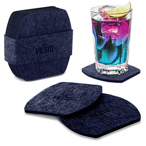 VILSTO Posavasos de Fieltro, Juego de 6, Cuadrado, Azul Oscuro - para Copas, Tazas, Cócteles, Vasos, Regalos, Antideslizante, Protección de Mesa
