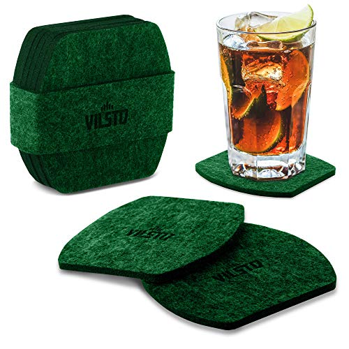 VILSTO Posavasos de Fieltro, Juego de 6, Cuadrado, Verde Bosque - para Copas, Tazas, Cócteles, Vasos, Regalos, Antideslizante, Protección de Mesa