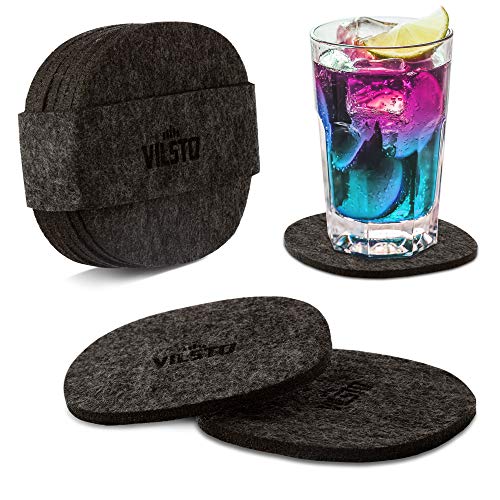 VILSTO Posavasos de Fieltro, Juego de 6, Redondos, Gris Oscuro - para Copas, Tazas, Cócteles, Vasos, Regalos, Antideslizante, Protección de Mesa