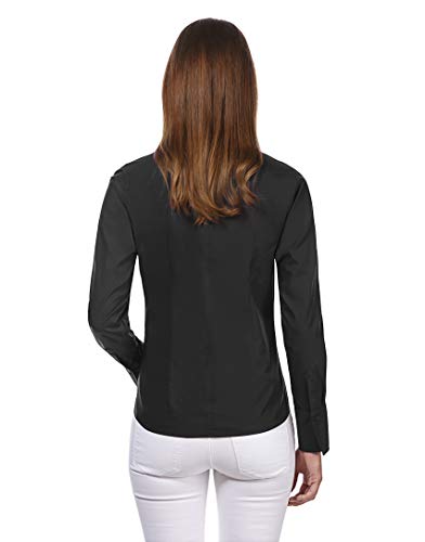 Vincenzo Boretti Camisa de Mujer, Corte Ligeramente más angosto, 100% algodón, Manga-Larga, Cuello cáliz, Lisa, fácil de Planchar, Elegante y clásica Negro 38