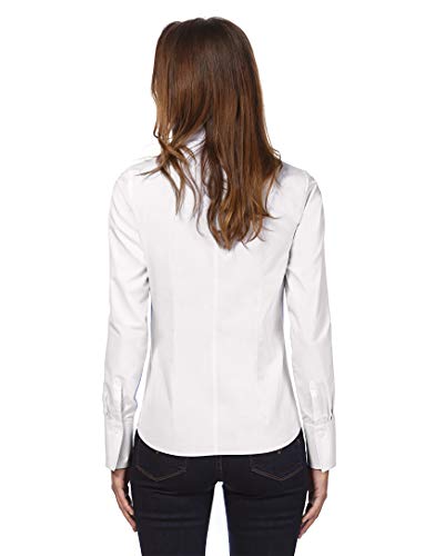Vincenzo Boretti Camisa de Mujer, Corte Ligeramente más angosto, 100% algodón, Manga-Larga, Cuello cáliz, Lisa, fácil de Planchar, Elegante y clásica Blanco 38