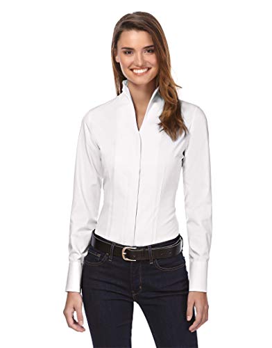 Vincenzo Boretti Camisa de Mujer, Corte Ligeramente más angosto, 100% algodón, Manga-Larga, Cuello cáliz, Lisa, fácil de Planchar, Elegante y clásica Blanco 38