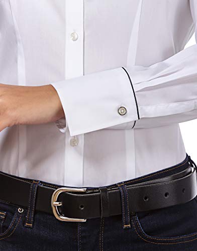 Vincenzo Boretti Camisa de Mujer, Corte Ligeramente más angosto, 100% algodón, Manga-Larga, Lisa, fácil de Planchar, Cuello Kent, Elegante y clásica Blanco 38