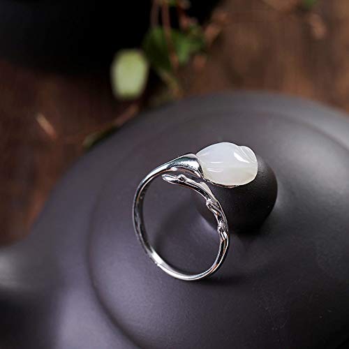 Vintage Estilo Chino S 925 Anillo De Plata Mujer Inlay Abierto Jade Tulip Flores Regalo Creativo De Moda De Tendencia De Personalidad Temperamento Elegante