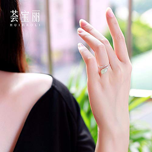 Vintage Estilo Chino S 925 Anillo De Plata Mujer Inlay Abierto Jade Tulip Flores Regalo Creativo De Moda De Tendencia De Personalidad Temperamento Elegante