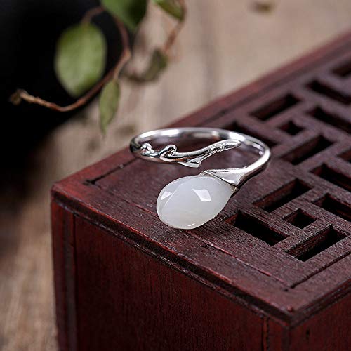 Vintage Estilo Chino S 925 Anillo De Plata Mujer Inlay Abierto Jade Tulip Flores Regalo Creativo De Moda De Tendencia De Personalidad Temperamento Elegante