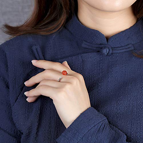 Vintage Estilo Chino S 925 Anillo De Plata Mujer Inlay Abierto Tulip Natural Rojo del Sur Regalo Creativo De Moda De Tendencia De Personalidad Temperamento Elegante