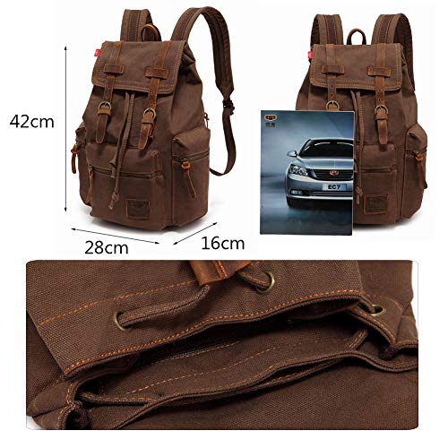 Vintage Mochila de Lona de Marcha Bolsa Escolar Uní Mochilas Sport para Hombres Mujer Casual Marrón Oscuro