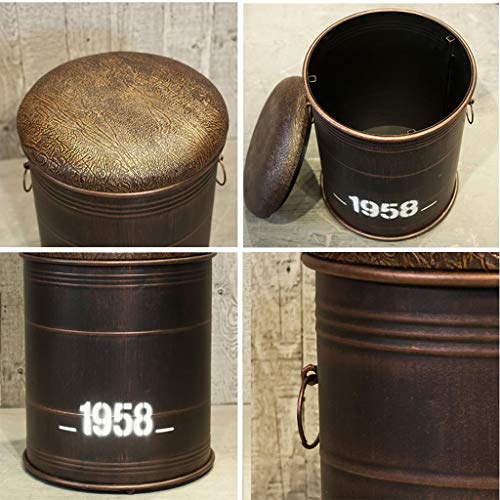 Vintage sin respaldo Industrial taburete de almacenamiento papeleras de metal redondo del taburete otomano con tapizado de cuero de la PU for la cocina, bistro, café, bar (Tamaño: 33x45cm)