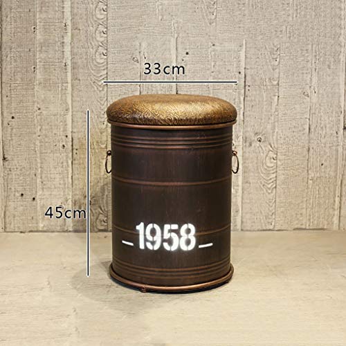 Vintage sin respaldo Industrial taburete de almacenamiento papeleras de metal redondo del taburete otomano con tapizado de cuero de la PU for la cocina, bistro, café, bar (Tamaño: 33x45cm)