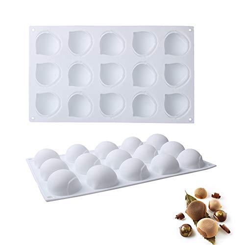 VIONNPPT - Moldes de Silicona en 3D con Forma de Avellana, 15 Huecos, para decoración de Pasteles, Pasteles, postres franceses, Pasteles, Hornear Cupcakes, Molde de Mousse