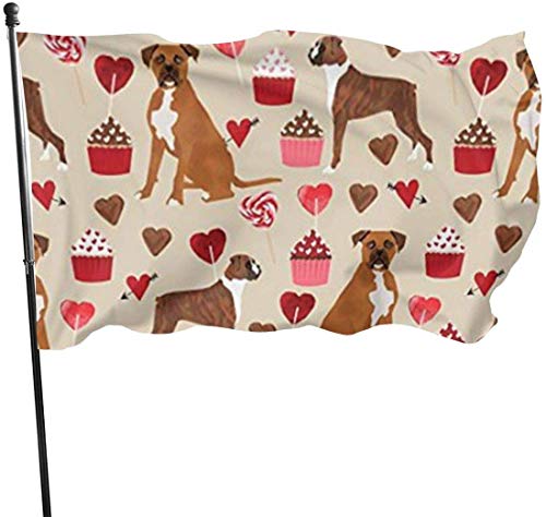 Viplili Banderas Boxer Dog Valentines Love Cupcakes Flag 3x5 FT Garden Flag Tough The Strongest, Longest Lasting Flag National Flag Outdoor Flags
