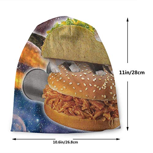 Viplili Gorro de Abrigo, Cat Taco Pizza in Space Slouchy Gorro de Lana for Men Women Stretchy Hip-Hop Skull Cap Baggy Gorro de Punto Hip-Hop Winter Hat