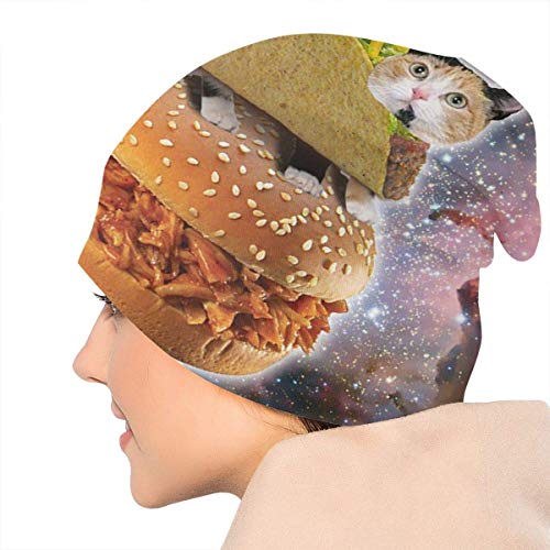 Viplili Gorro de Abrigo, Cat Taco Pizza in Space Slouchy Gorro de Lana for Men Women Stretchy Hip-Hop Skull Cap Baggy Gorro de Punto Hip-Hop Winter Hat