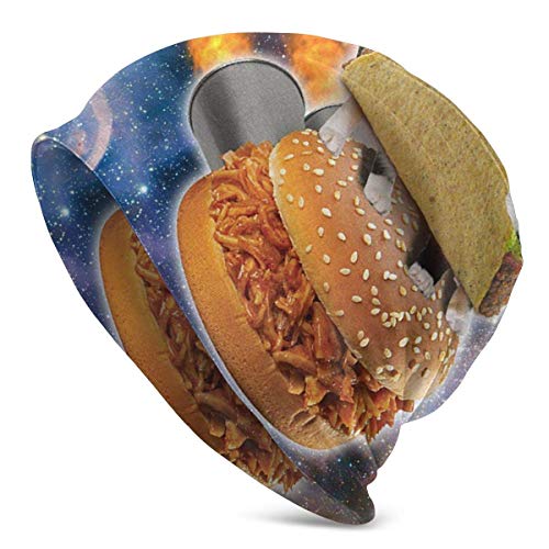 Viplili Gorro de Abrigo, Cat Taco Pizza in Space Slouchy Gorro de Lana for Men Women Stretchy Hip-Hop Skull Cap Baggy Gorro de Punto Hip-Hop Winter Hat