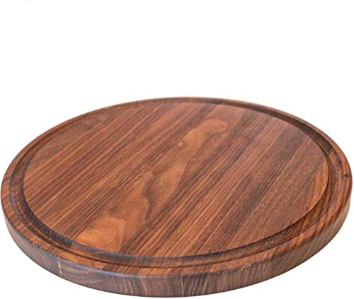 Virginia Boys Kitchens Tabla de Cortar de Nogal Redonda - Grande 34 cm Corte de Madera Dura Estadounidense y Bloque de Encimera Tallado con Muesca para Goteo de Líquidos