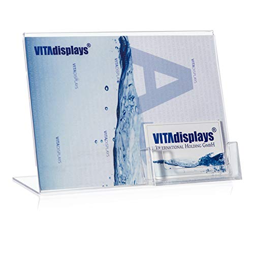 VITAdisplays - Expositor de Publicidad con Compartimento para Tarjetas de Visita, plexiglás, Transparente, DIN A5 + Visera, 2