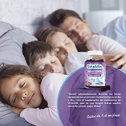 VITALDIN Melatonina gummies - 1 mg por dosis diaria - 60 gominolas + 10 gratis (suministro para 2 meses), sabor a Mora - Ayuda a Conciliar el Sueño - Sin Gluten - Apto para Niños & Adultos