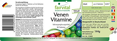 Vitaminas para las Venas - VEGANO - Dosis elevada - 90 Comprimidos - con extracto de semilla de uva, castaño de indias, hojas de vid roja y más - Calidad Alemana