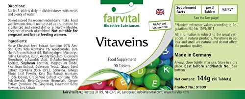 Vitaminas para las Venas - VEGANO - Dosis elevada - 90 Comprimidos - con extracto de semilla de uva, castaño de indias, hojas de vid roja y más - Calidad Alemana