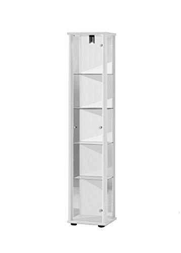 Vitrina Mueble de pared 176x37x33 cm en color blanco con iluminación con 4 estantes de vidrio