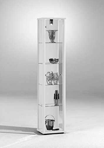 Vitrina Mueble de pared 176x37x33 cm en color blanco con iluminación con 4 estantes de vidrio