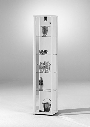 Vitrina Mueble de pared 176x37x33 cm en color blanco con iluminación con 4 estantes de vidrio