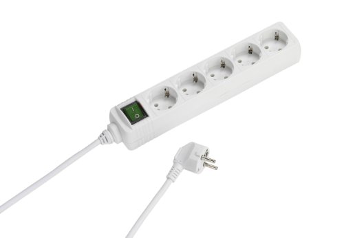 Vivanco Basic Line - Regleta con Interruptor y 5 enchufes (3 m), Color Blanco