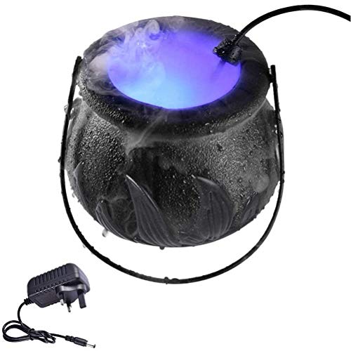 VIVILIAN Halloween Mist Maker Fogger Water Fountain Pond Fog Machine Witch Cauldron Fog Maker with 12 LED Lights Halloween Party Prop