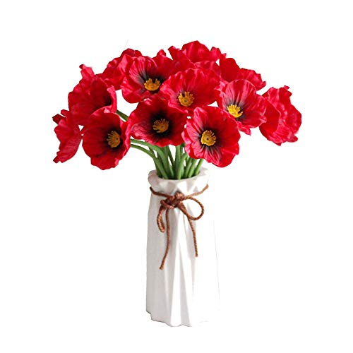VKTY Flores artificiales de amapola, 10 piezas de adorno de amapola de poliuretano de tacto real, 32 cm de maíz rojo, amapolas de tallo largo realistas, para arreglos florales, manualidades