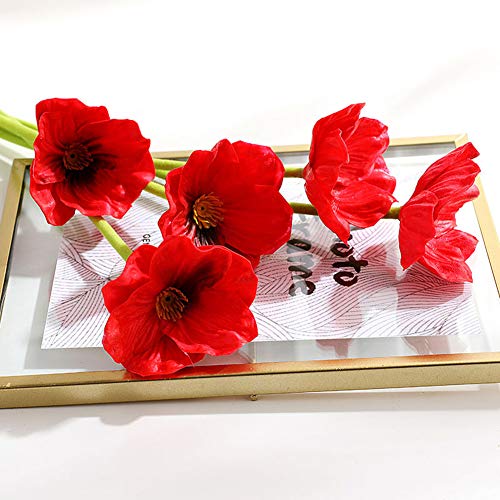 VKTY Flores artificiales de amapola, 10 piezas de adorno de amapola de poliuretano de tacto real, 32 cm de maíz rojo, amapolas de tallo largo realistas, para arreglos florales, manualidades