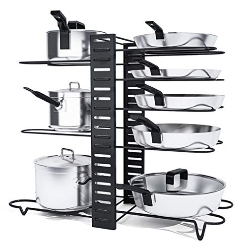 VLikeze - Soporte para tapa de ollas (8 niveles, soporte para sartenes, organizador de cacerolas, estante de cocina, organizador fácil de montar y limpiar