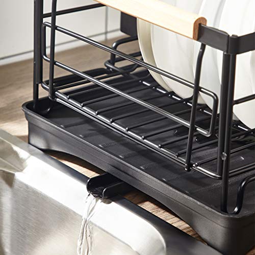 Vocheer - Juego de escurridor de platos y escurridor de acero inoxidable para mostrador de cocina grande con escurridor desmontable, color negro