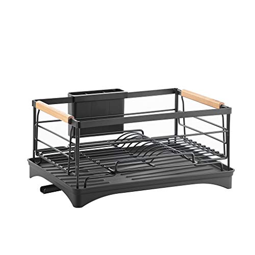 Vocheer - Juego de escurridor de platos y escurridor de acero inoxidable para mostrador de cocina grande con escurridor desmontable, color negro