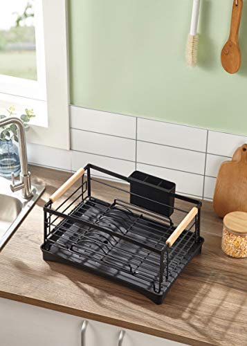 Vocheer - Juego de escurridor de platos y escurridor de acero inoxidable para mostrador de cocina grande con escurridor desmontable, color negro
