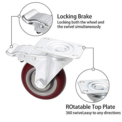 Voluker Set de 4 Ruedas Giratorias para Muebles con Freno, 100mm Ruedas Pivotantes Ruedas, Capacidad de carga máxima 400 KG