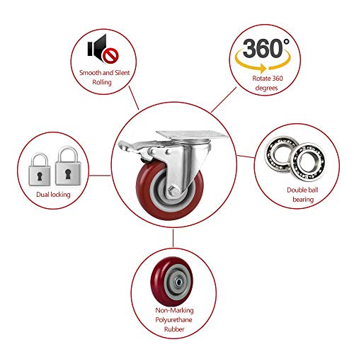 Voluker Set de 4 Ruedas Giratorias para Muebles con Freno, 100mm Ruedas Pivotantes Ruedas, Capacidad de carga máxima 400 KG